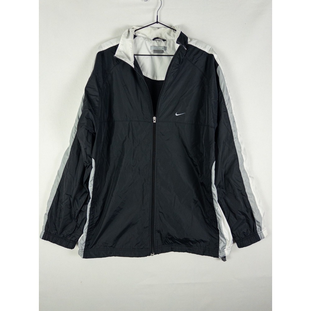 Nike Windbreaker Jacket Mens Large Black Gray White Full Zip Mesh Lined Nylon